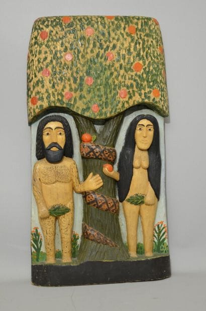 La tentation d'Adam et Ève 

Bois sculpté...