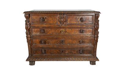 COMMODE à Bambocci en ronce ouvrant par six...