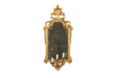 APPLIQUE montée en MIROIR en bois mouluré,...