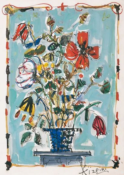 Paul AIZPIRI, né en 1919
VASE DE FLEURS Aquarelle...