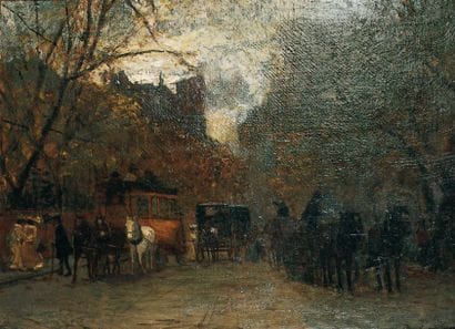 Antal BERKES - 1874-1938
LES FIACRES Huile...