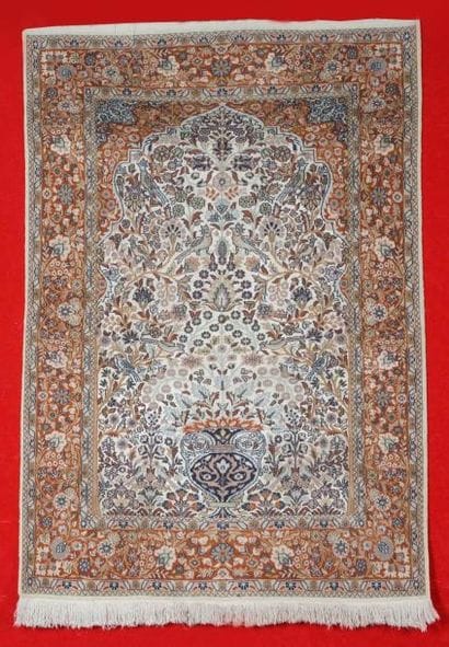 Fin Tapis CACHEMIRE en laine et soie (Inde)...
