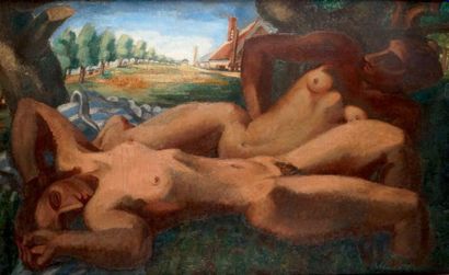 Yves ALIX - 1890-1965
DEUX NUS DANS UN PAYSAGE...