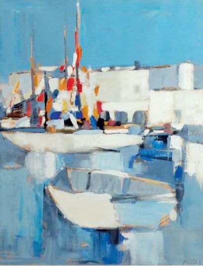 Roger MÜHL - 1929-2008
BATEAUX AU PORT Gouache,...