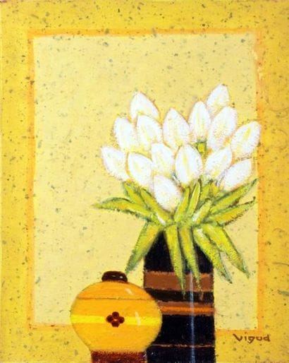 André VIGUD, né en 1939
VASE DE TULIPES BLANCHES...