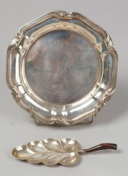 1 - COUPELLE FEUILLE en argent martelé italien...
