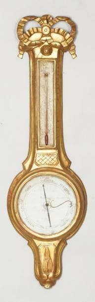 BAROMÈTRE-THERMOMÈTRE en bois doré, XVIIIe...