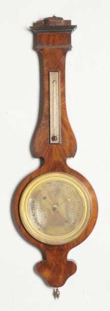 BAROMÈTRE-THERMOMÈTRE en acajou, placage...