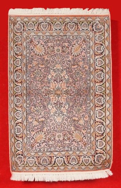 FIN TAPIS CACHEMIRE en soie (Inde) sur fond...