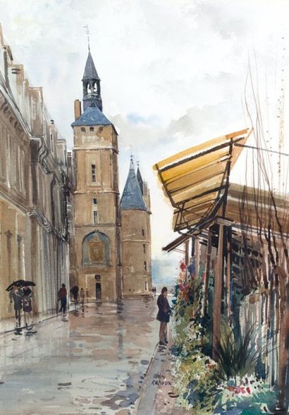 PARIS LA CONCIERGERIE Aquarelle signée en...