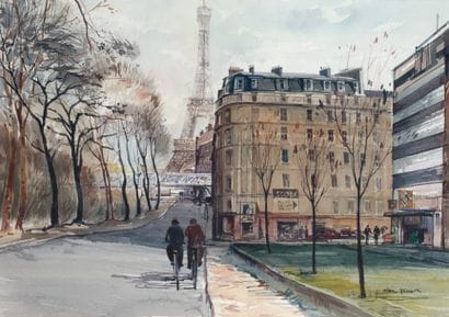 PARIS, LE QUAI BRANLY Aquarelle signée en...