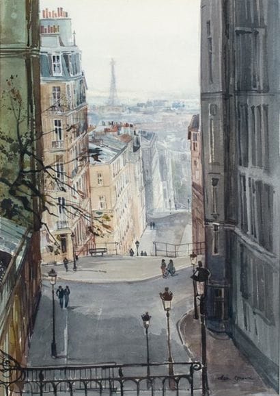 LA TOUR EIFFEL VUE DE MONTMARTRE Aquarelle...