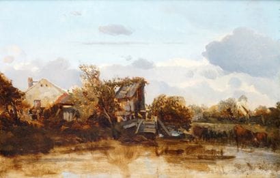Eugène DESHAYES - 1828-1890
VACHES S'ABREUVANT
Huile...