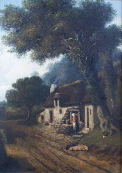 ÉCOLE FRANÇAISE du XIXe siècle
Paysanne puisant...