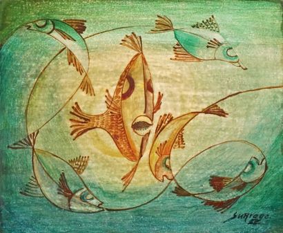 Léopold SURVAGE - 1879-1961
POISSONS, 1955
Caséine...