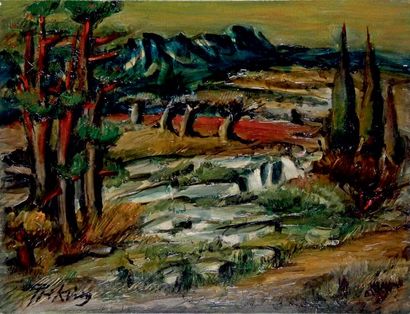 Franz PRIKING - 1929-1979
PAYSAGE AUX CYPRÈS
Huile...