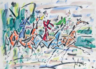 GEN-PAUL - 1895-1975
LES TROIS CAVALIERS
Gouache...