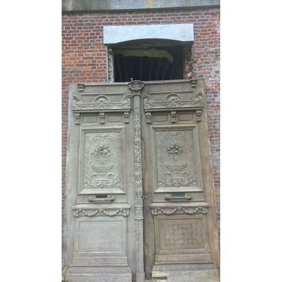 PORTE COCHERE DOUBLE LOUIS XVI en chêne patiné...
