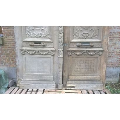 PORTE COCHERE DOUBLE LOUIS XVI en chêne patiné...