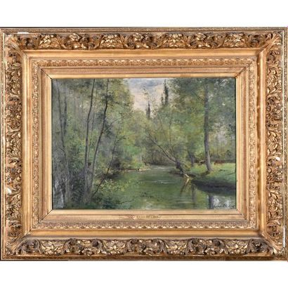 DE COCK César. (1823-1904). « Paysage lacustre »....