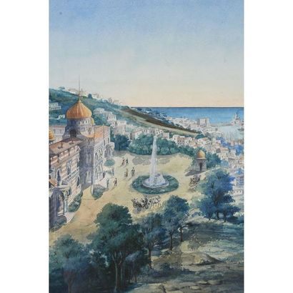 FEUCHERE. « Palais Turc en bord de mer avec...