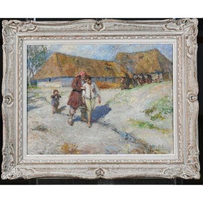 ÉCOLE RUSSE début XXè. « Le départ du village »....