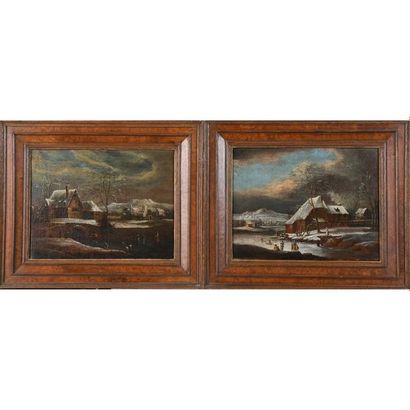 ÉCOLE FLAMANDE du XVIIIè. « Paire de paysages...