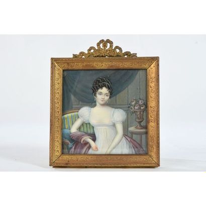 BARDEY C.B. « Femme élégante assise ». Miniature...