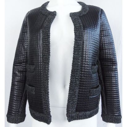 MAJE. Veste bi matière en maille grise et...