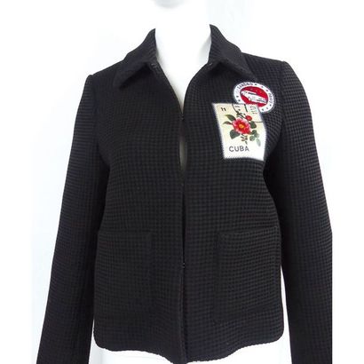 SANDRO. Veste courte noire en viscose nid...