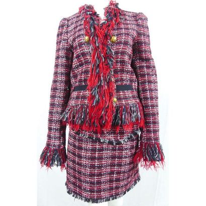 PINKO. Ensemble jupe et veste en tweed bleu...