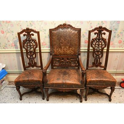 WIDE FAUTEUIL AND 2 CHAIRS in natural wood...