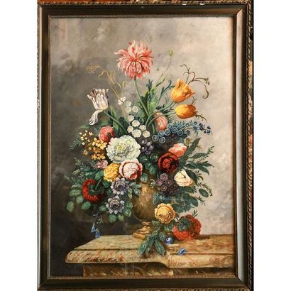 PAIR OF FIXED under glass representing flower...