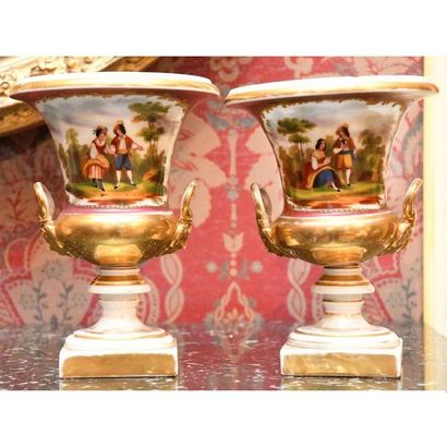 PAIR OF SMALL VASES in PARIS porcelain of...