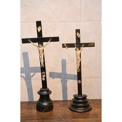 2 CHRIST in cross in bone on a black stained...