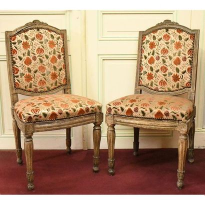 PAIR OF LOUIS XVI CHAIRS in rechampi wood...