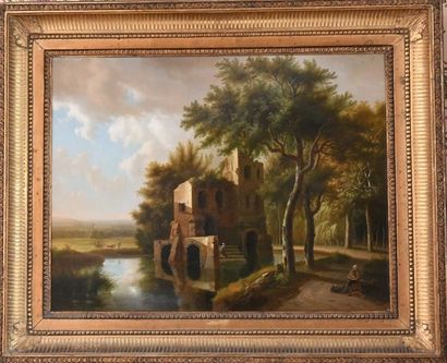 HUYSMANS P.J. à Bruxelles. « Paysage lacustre...