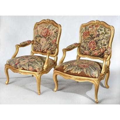 PAIR OF FAUTEUILS LOUIS XV with a Queen's...