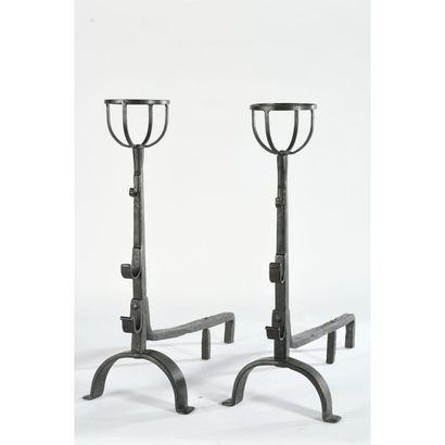 PAIR OF LANDIERS LOUIS XIII in black cast...