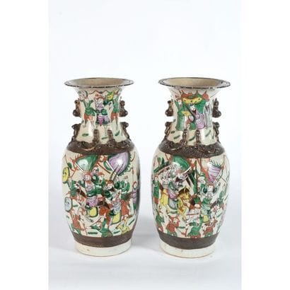 PAIR OF NANKIN porcelain VASES with polychrome...
