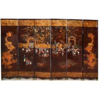 Double-sided folding screen with 6 lacquer...