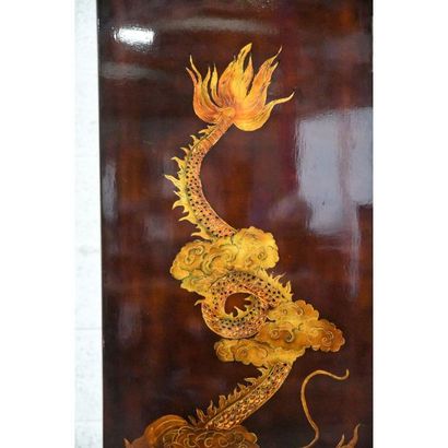 Double-sided folding screen with 6 lacquer...
