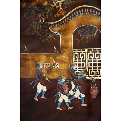 Double-sided folding screen with 6 lacquer...