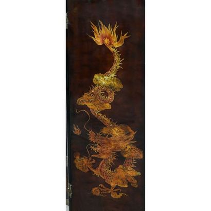 Double-sided folding screen with 6 lacquer...