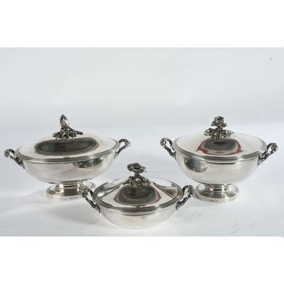 CHRISTOFLE. Set of 3 silver plated metal...