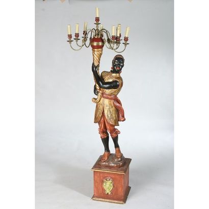 PORTE-TORCHERE en bois polychrome représentant...
