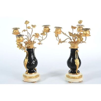 PAIR OF LOUIS XVI CANDELABRES in bronze with...