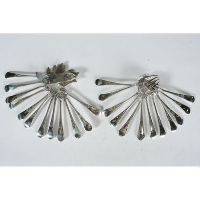 12 FISH CUTLERS in solid silver with Minerva...