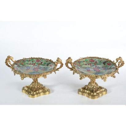 PAIR OF CANTON porcelain CUTTINGS with scenes...