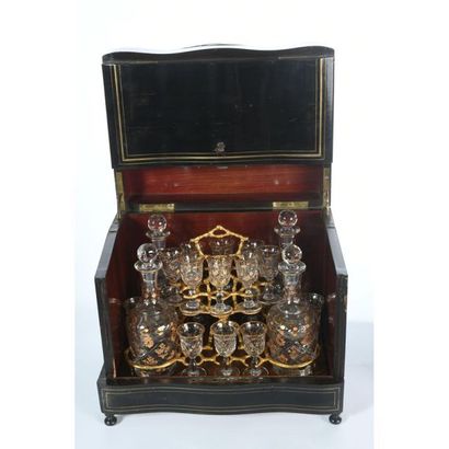 LIQUEUR CELLAR made of blackened wood and...
